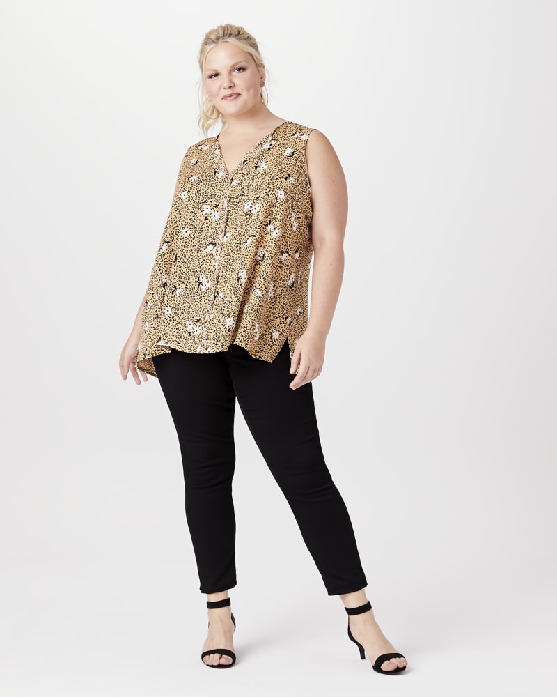 Plus size model with apple body shape wearing Carolina Sleeveless Blouse by Downing Studio | Dia&Co | dia_product_style_image_id:143874